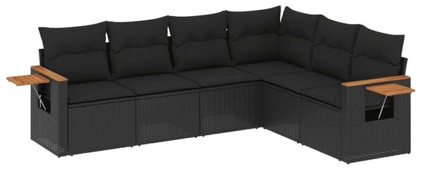 VidaXL 6 részes fekete polyrattan kerti ülőgarnitúra párnákkal