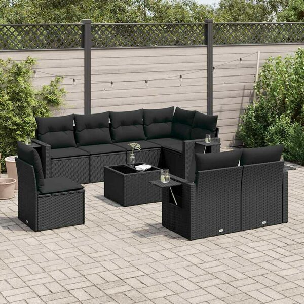 VidaXL Polyrattan Kerti Ülőgarnitúra - 9 részes - Fekete