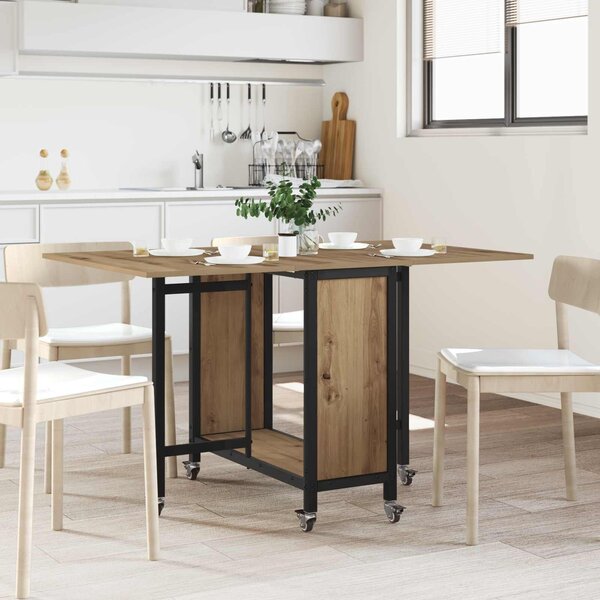 VidaXL Összecsukható étkezőasztal görgőkkel 130 x 80 x 76,5 cm acél PB