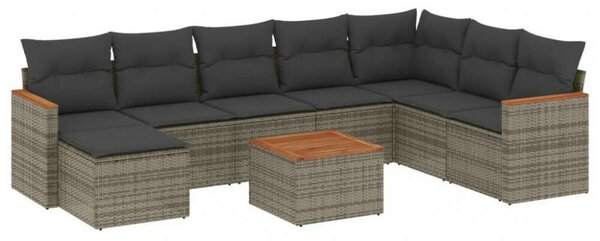 VidaXL Polyrattan Kerti Ülőgarnitúra - 9 részes - Szürke