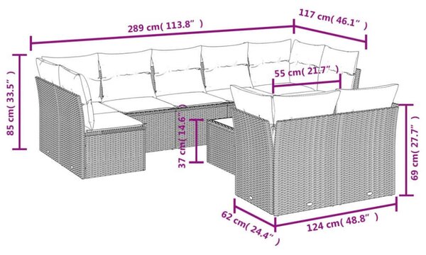 VidaXL 10 részes bézs polyrattan kerti ülőgarnitúra párnával
