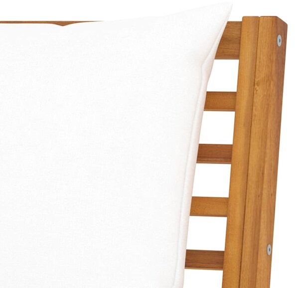 Tömör akácfa kerti pad krémszínű párnával 114,5 cm
