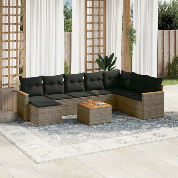 VidaXL Polyrattan Kerti Ülőgarnitúra - 9 részes - Szürke