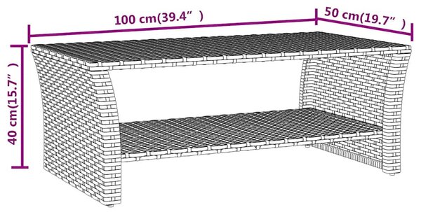 Fekete polyrattan dohányzóasztal 100 x 50 x 40 cm