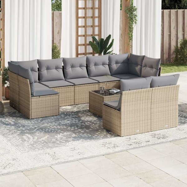 VidaXL 10 részes bézs polyrattan kerti ülőgarnitúra párnával