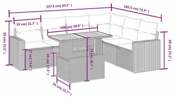 VidaXL Polyrattan Kerti Ülőgarnitúra - 7 részes - Fekete