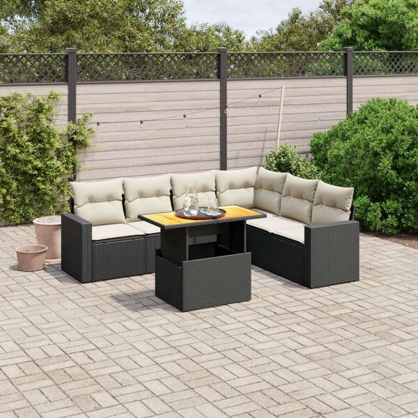 VidaXL Polyrattan Kerti Ülőgarnitúra - 7 részes - Fekete