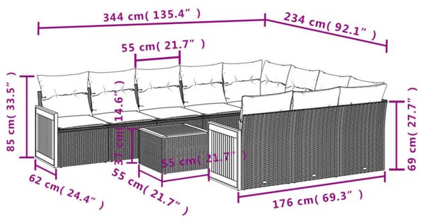 VidaXL Polyrattan Kerti Ülőgarnitúra - 11 részes - Bézs