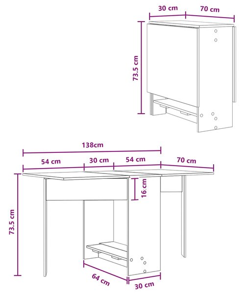 VidaXL Étkezőasztal 138 x 70 x 73,5 cm Szerelt Fa Fekete Tölgy