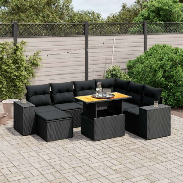 VidaXL 8 részes Kerti Ülőgarnitúra - Fekete Polyrattan