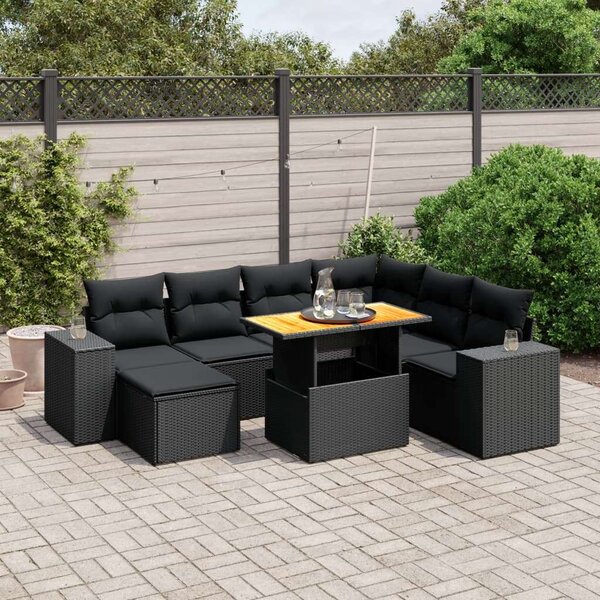 VidaXL 8 részes Kerti Ülőgarnitúra - Fekete Polyrattan