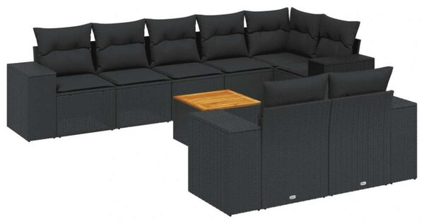 VidaXL 9 részes fekete polyrattan kerti ülőgarnitúra párnákkal