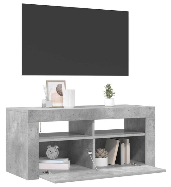 Betonszürke TV-szekrény LED-világítással 90 x 35 x 40 cm