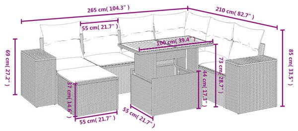 VidaXL 8 részes Kerti Ülőgarnitúra - Fekete Polyrattan