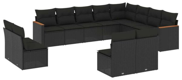 VidaXL Polyrattan Kerti Ülőgarnitúra - 12 részes - Fekete