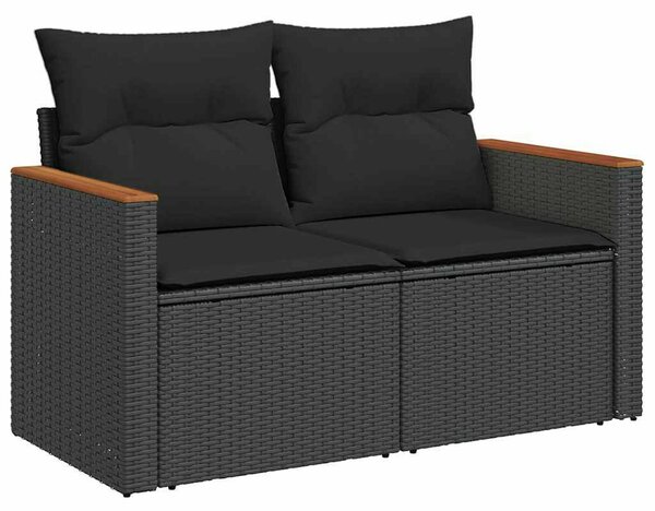 VidaXL 7 részes fekete polyrattan kerti ülőgarnitúra párnával