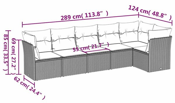 VidaXL Polyrattan Kerti Ülőgarnitúra - 6 részes - Fekete