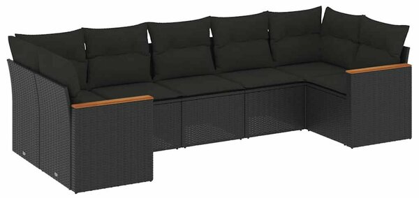 VidaXL 7 részes fekete polyrattan kerti ülőgarnitúra párnával