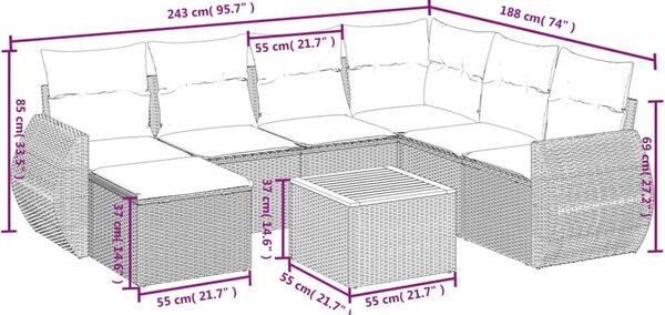 VidaXL Polyrattan Kerti Ülőgarnitúra - 8 részes - Fekete