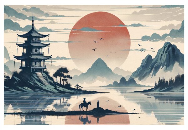 Kép japán táj lovassal
