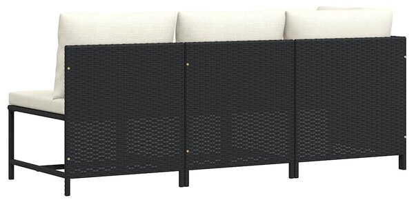 3 részes fekete polyrattan kerti ülőgarnitúra párnával