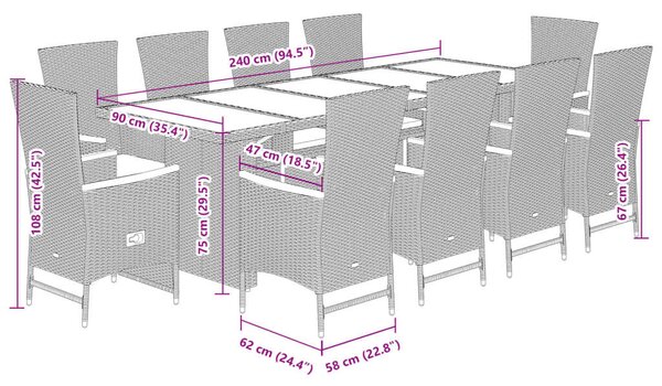 VidaXL Polyrattan Kerti Étkezőgarnitúra - 11 Fős