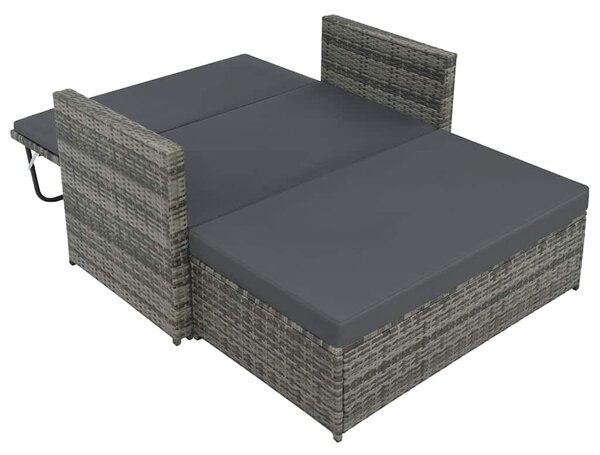 2-részes szürke polyrattan kerti bútorszett párnákkal