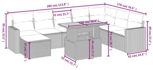 VidaXL Polyrattan Kerti Ülőgarnitúra - 9 részes - Fekete