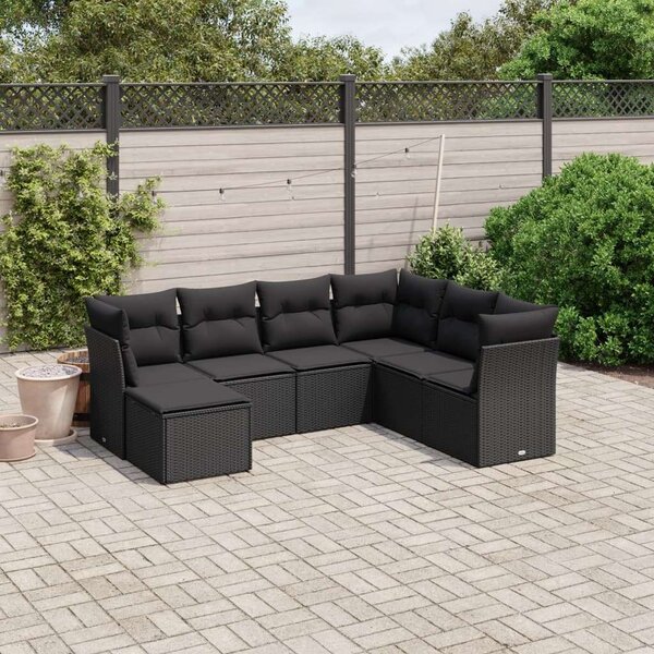 VidaXL Polyrattan Kerti Ülőgarnitúra - 7 részes - Fekete