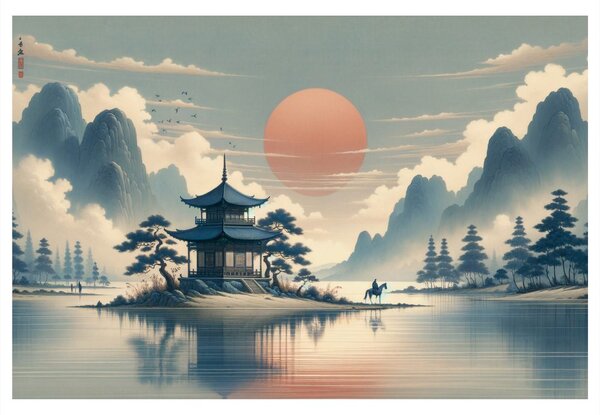Kép japán templom és tó