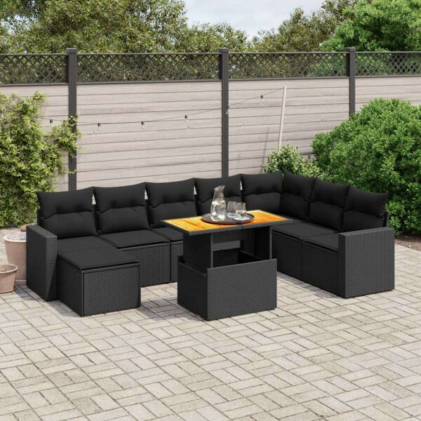 VidaXL Polyrattan Kerti Ülőgarnitúra - 9 részes - Fekete