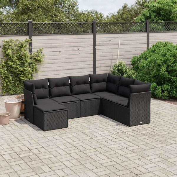 VidaXL Polyrattan Kerti Ülőgarnitúra - 7 részes - Fekete