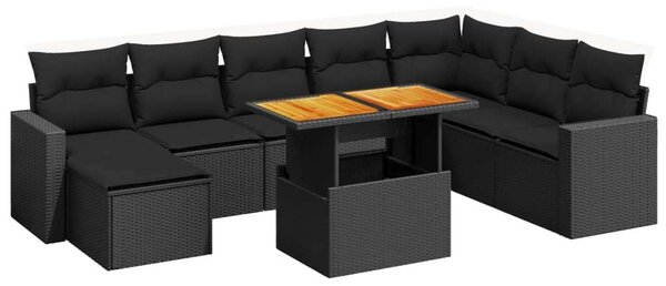 VidaXL Polyrattan Kerti Ülőgarnitúra - 9 részes - Fekete