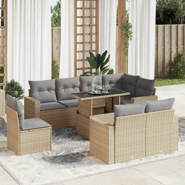 VidaXL Polyrattan Kerti Ülőgarnitúra - 9 részes - Bézs
