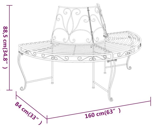 2 db fekete acél félkör alakú fa körüli pad Ø160 cm