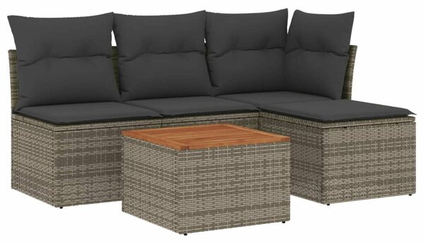 VidaXL 5 részes szürke polyrattan kerti ülőgarnitúra párnákkal