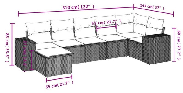 VidaXL Polyrattan Kerti Ülőgarnitúra - 7 részes - Bézs