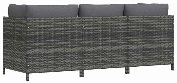 3 személyes szürke polyrattan kerti kanapé párnákkal