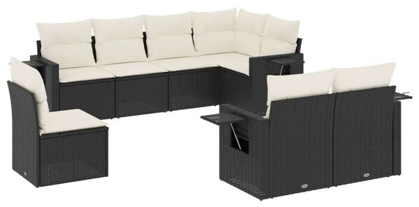 VidaXL 8 részes fekete polyrattan kerti ülőgarnitúra párnákkal