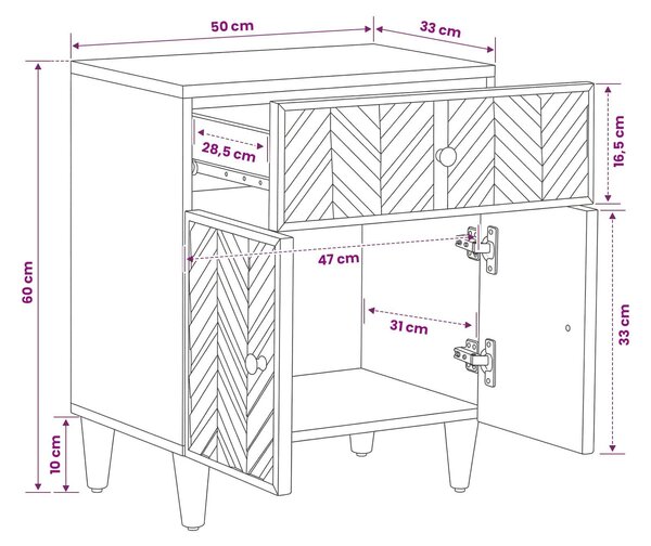 VidaXL Éjjeli asztal fiókkal Barna 50 x 33 x 60 cm Tömör Mangófát