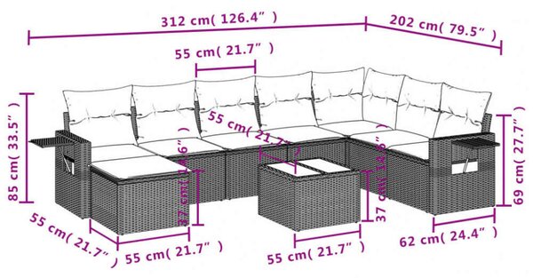 VidaXL Polyrattan Kerti Ülőgarnitúra - 9 részes - Bézs