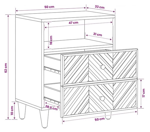 VidaXL Éjjeli asztal fiókkal Barna 50 x 33 x 60 cm Tömör Mangófát