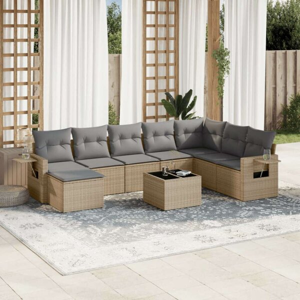 VidaXL Polyrattan Kerti Ülőgarnitúra - 9 részes - Bézs