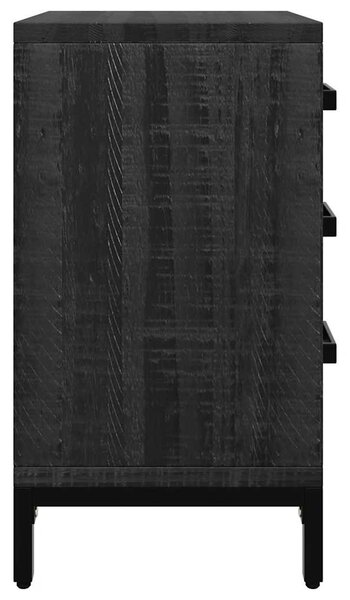 Fekete tömör újrahasznosított fenyőfa éjjeliszekrény 40x30x55cm