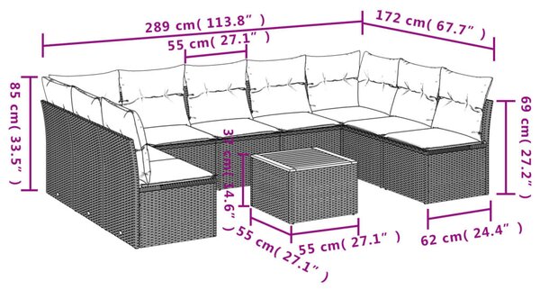 VidaXL 10 részes bézs polyrattan kerti ülőgarnitúra párnával