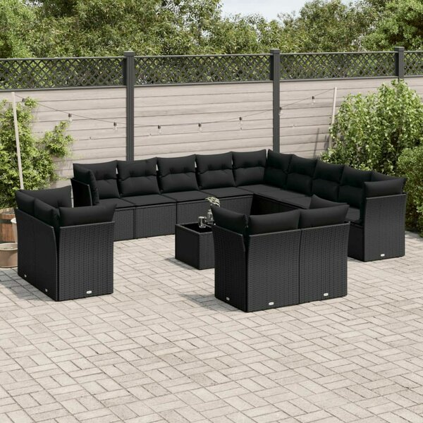 VidaXL Polyrattan Kerti Ülőgarnitúra - 14 részes - Fekete