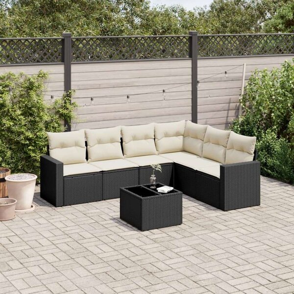 VidaXL Polyrattan Kerti Ülőgarnitúra - 7 részes, Fekete