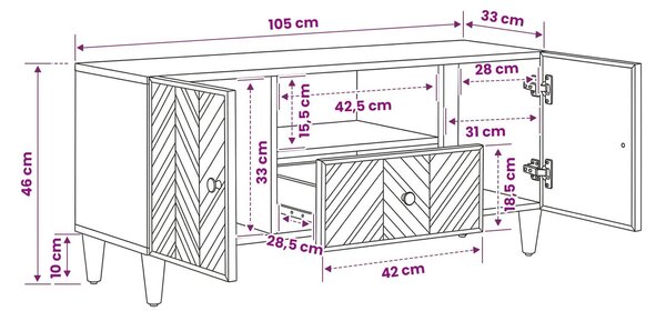 VidaXL Tároló szekrények Barna 105 x 33,5 x 46 cm Tömör Mangófát
