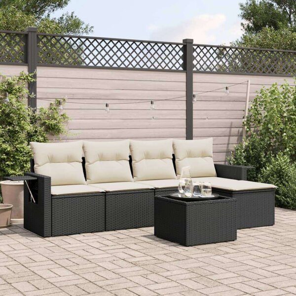 Polyrattan Kerti Ülőgarnitúra - 6 részes - Fekete