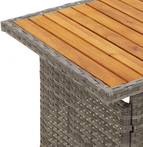 Szürke tömör akácfa és polirattan kerti asztal 100x50x43/63 cm